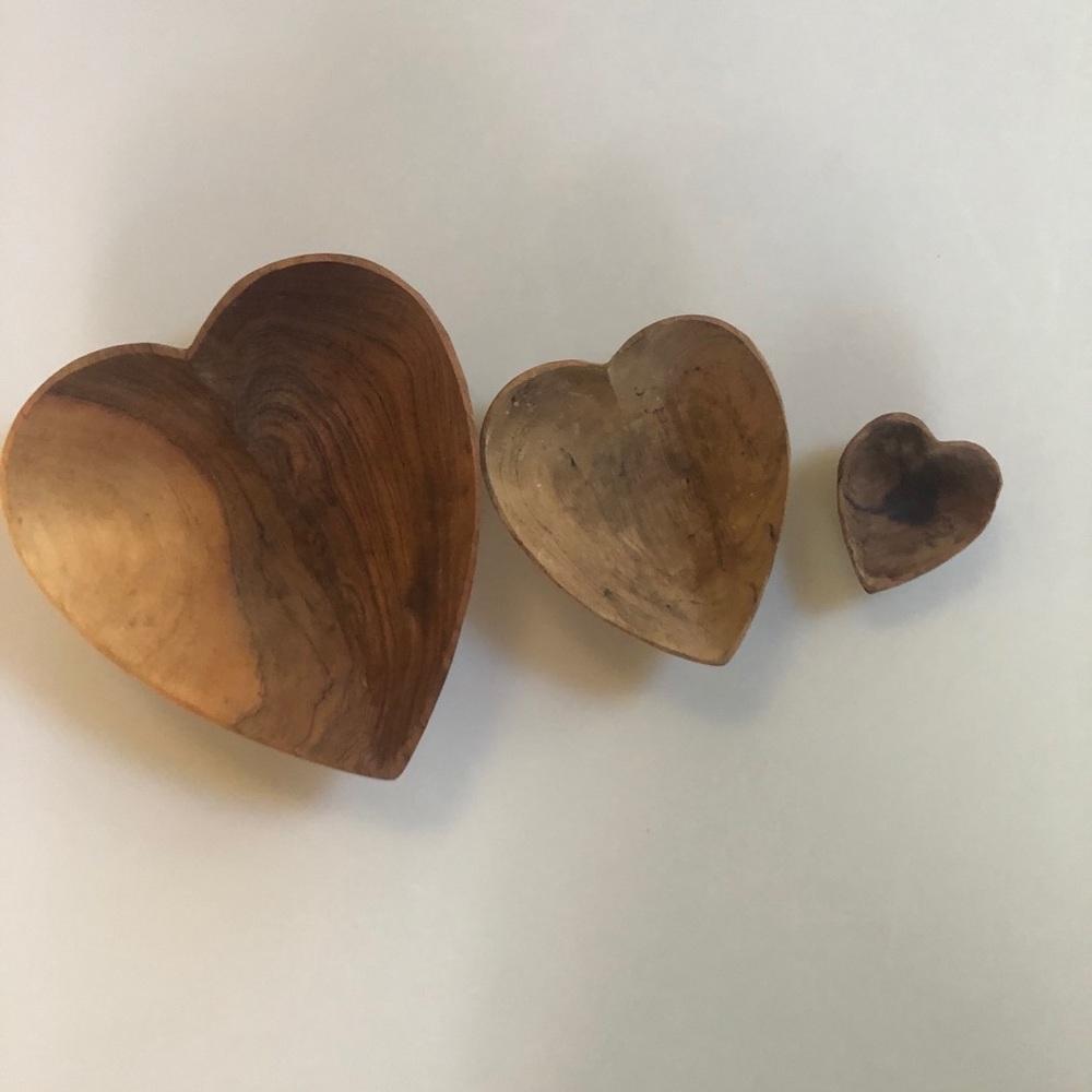 Olive Wood Heart Bowls (set of 3)